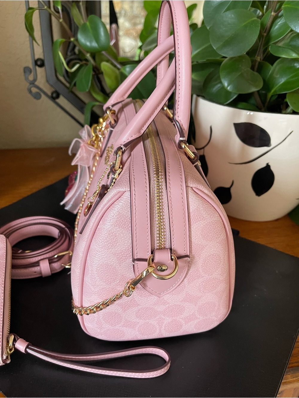 Coach Rowan Satchel in Powder Pink Signature Canvas with Matching Wristlet - Picture 4 of 11